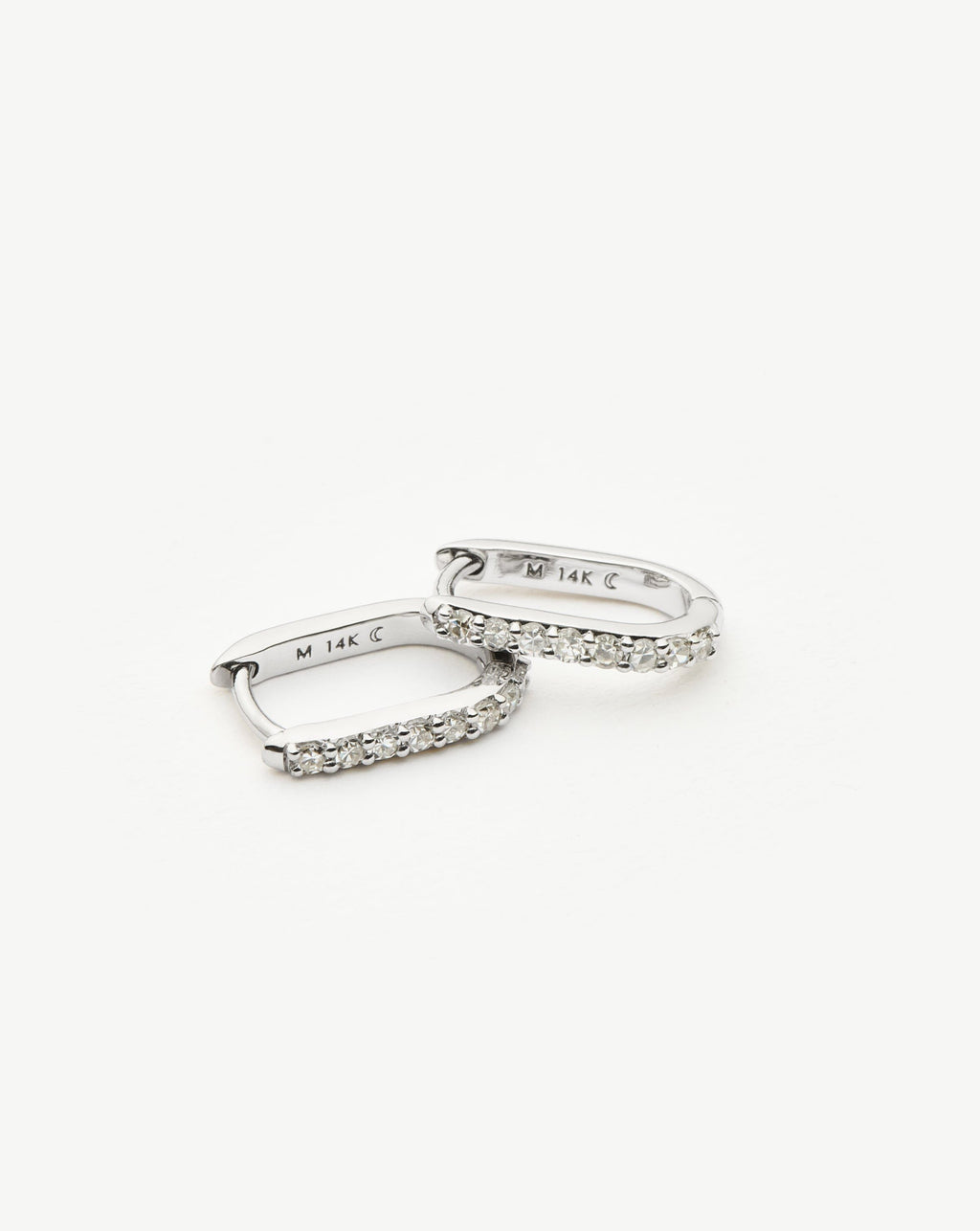 Solid Gold Diamond Ovate Mini Hoop Earrings | 14ct Solid White Gold/Diamond