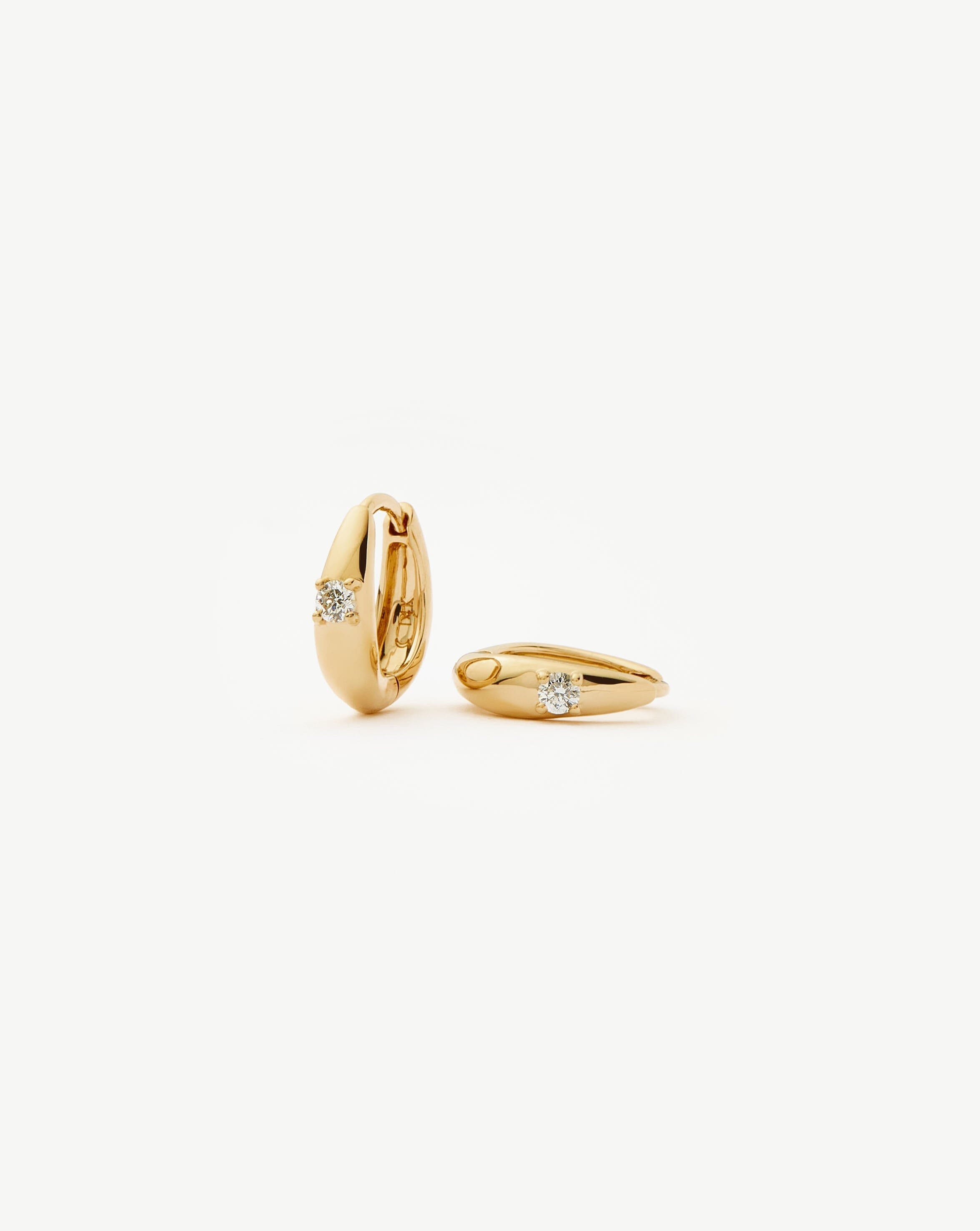 Solid Gold Diamond Dome Huggies | 14ct Solid Gold/Diamond