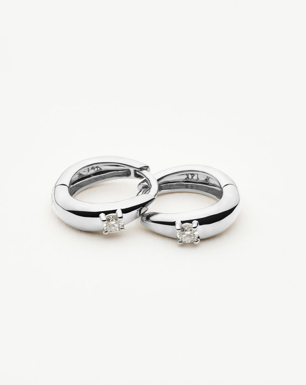 Solid Gold Single Diamond Dome Huggies | 14ct Solid White Gold/Diamond
