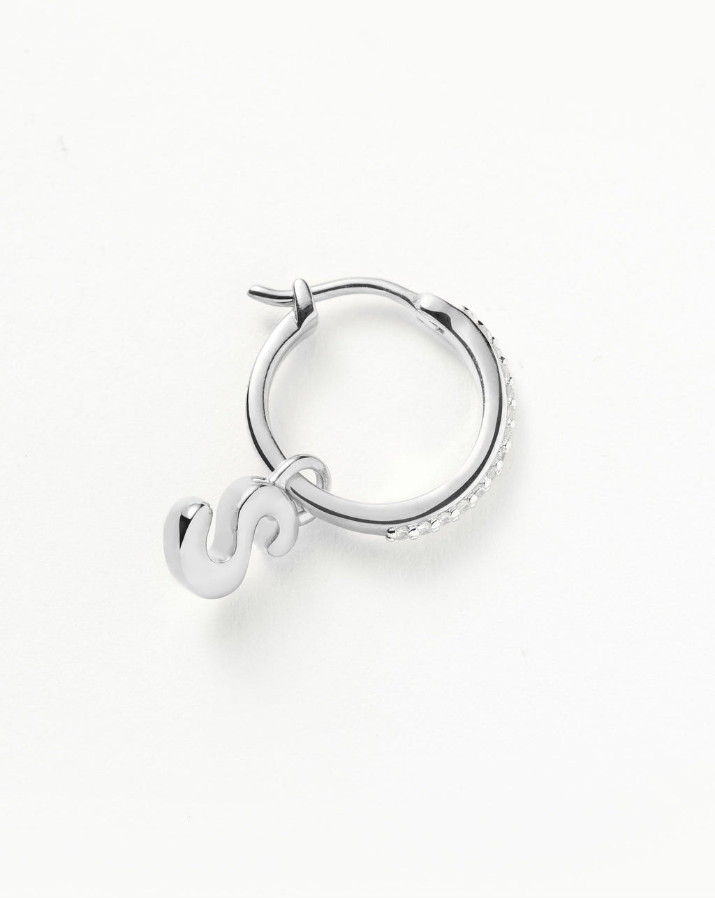 Initial Single Charm Hoop Earring  - Initial S | Sterling Silver