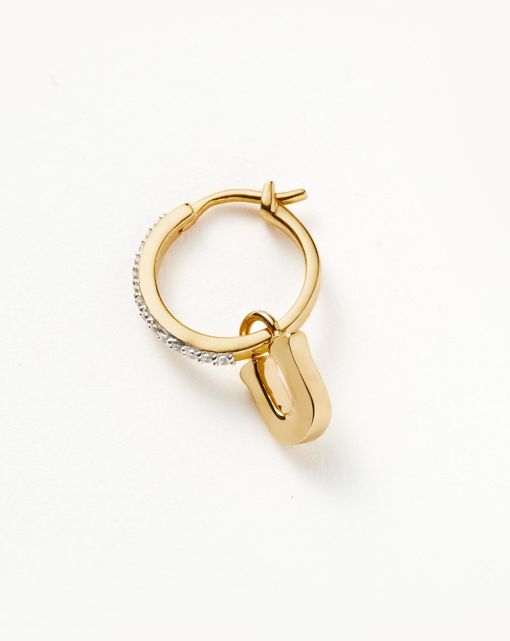 Initial Single Charm Hoop Earring - Initial U | 18ct Gold Vermeil