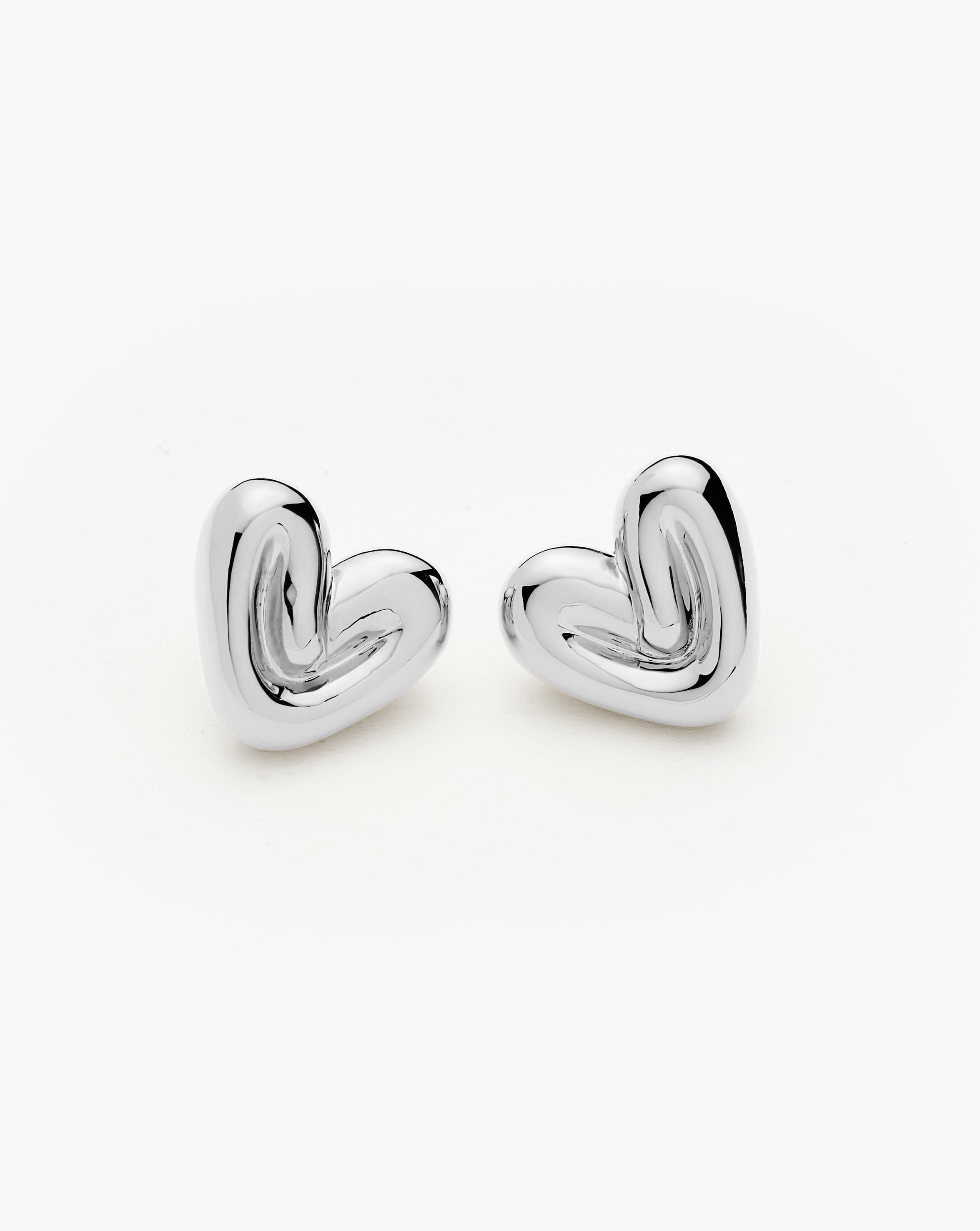 Puffy Heart Stud Earrings | Silver Plated