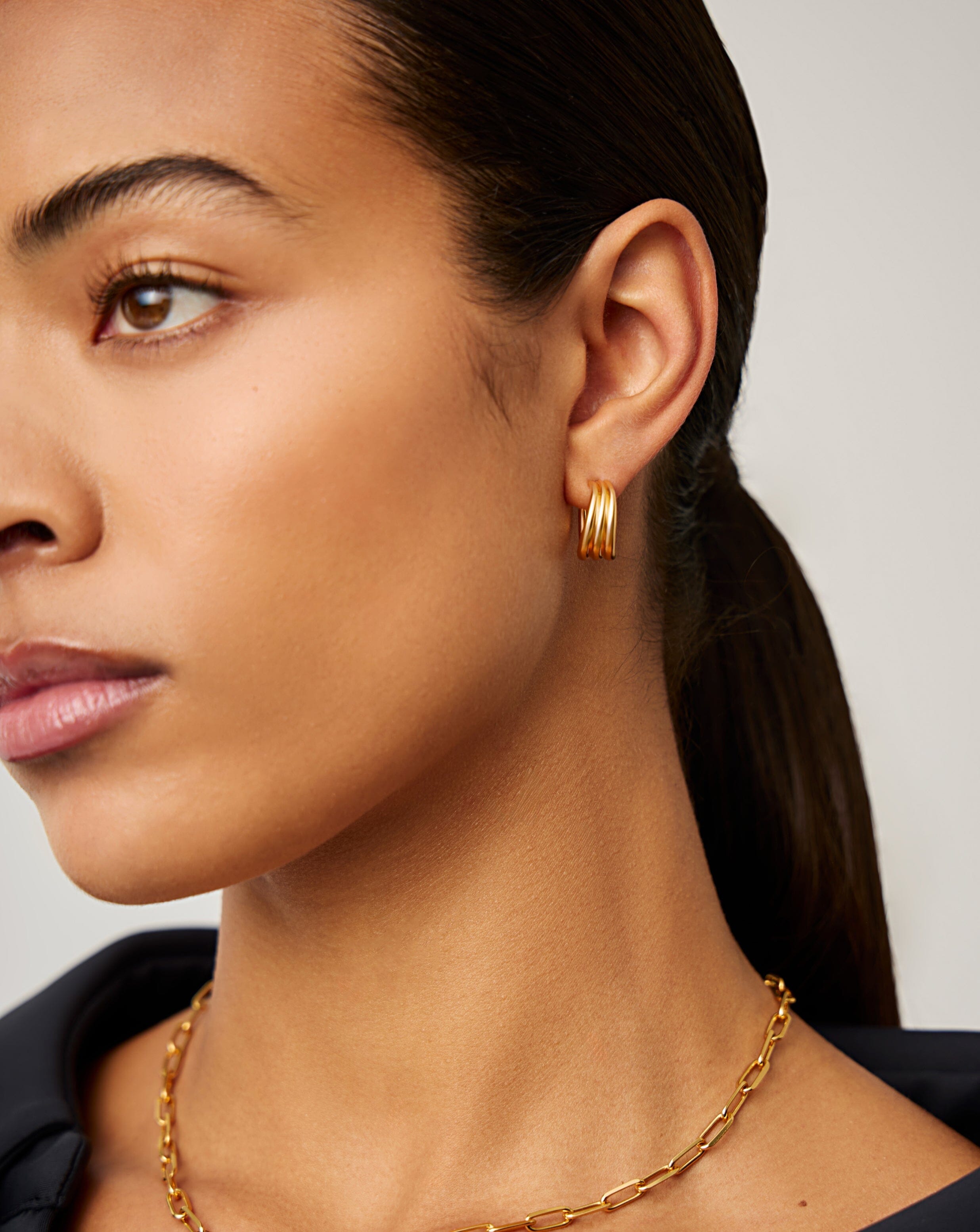 Savi Triple Ridge Hoop Earrings | 18ct Gold Vermeil