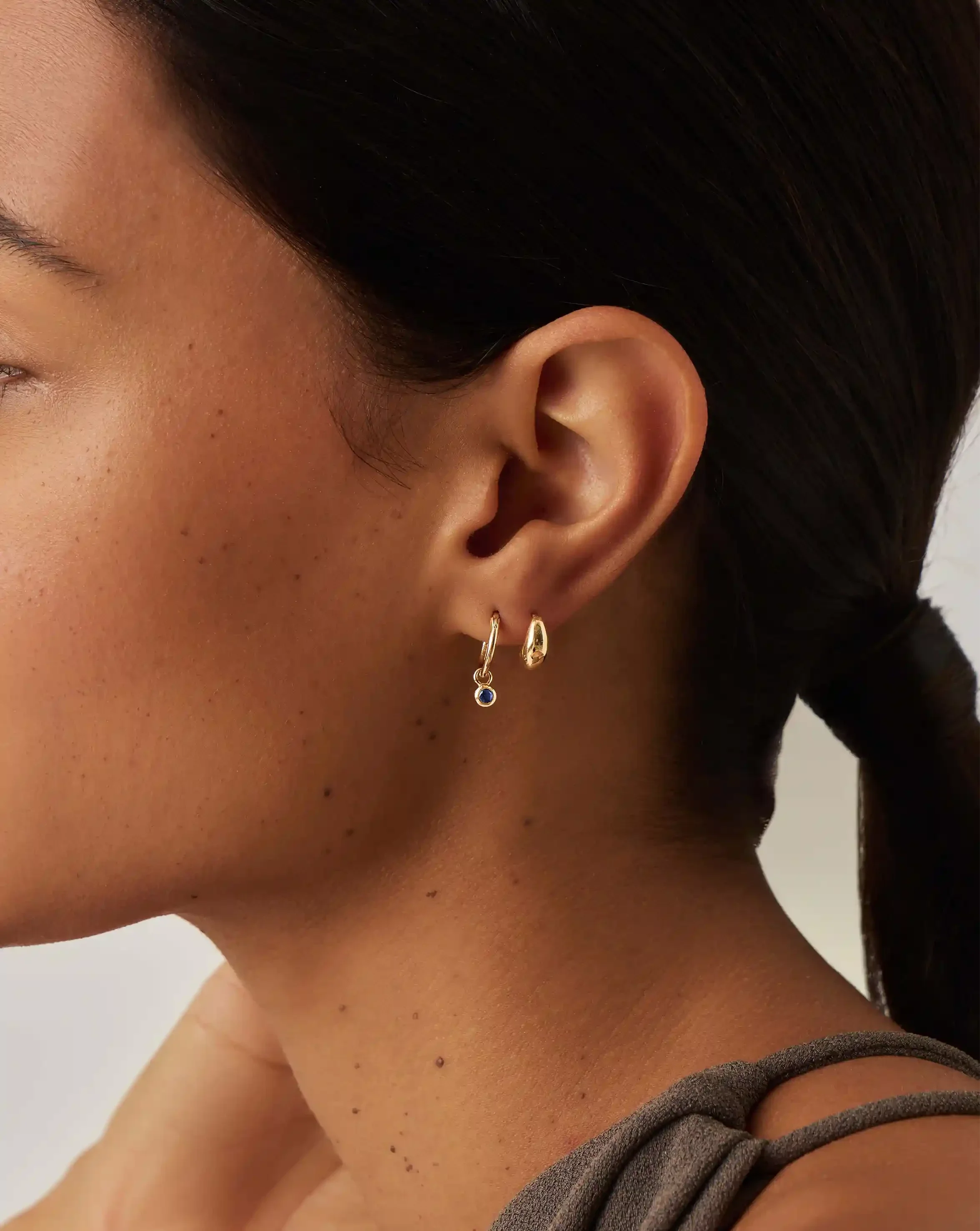 Tennis Charm Mini Hoop Earrings | 18ct Gold Vermeil/Sapphire Blue Nano-crystal