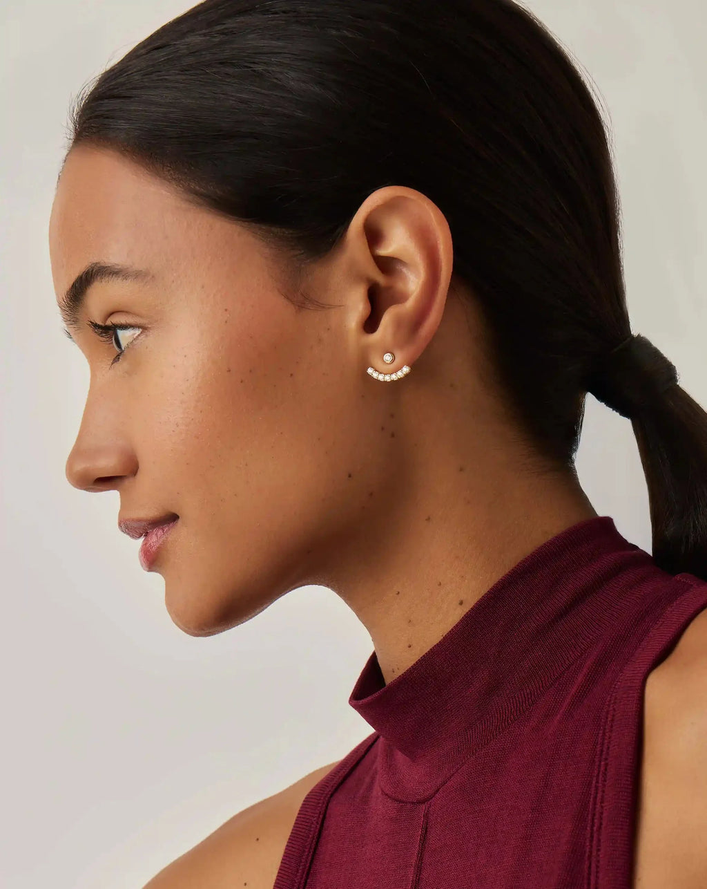 Tennis Ear Jacket Stud Earrings | 18ct Gold Vermeil/Cubic Zirconia