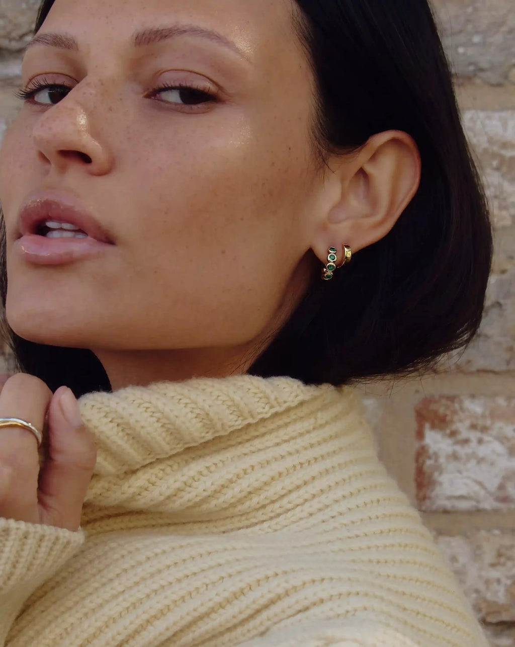 Tennis Small Hoop Earrings | 18ct Gold Vermeil/Emerald Green Nano-crystal